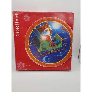 Gorham Santa Round Platter Christmas Glass Serving Tray 13 Inch Holiday Decor